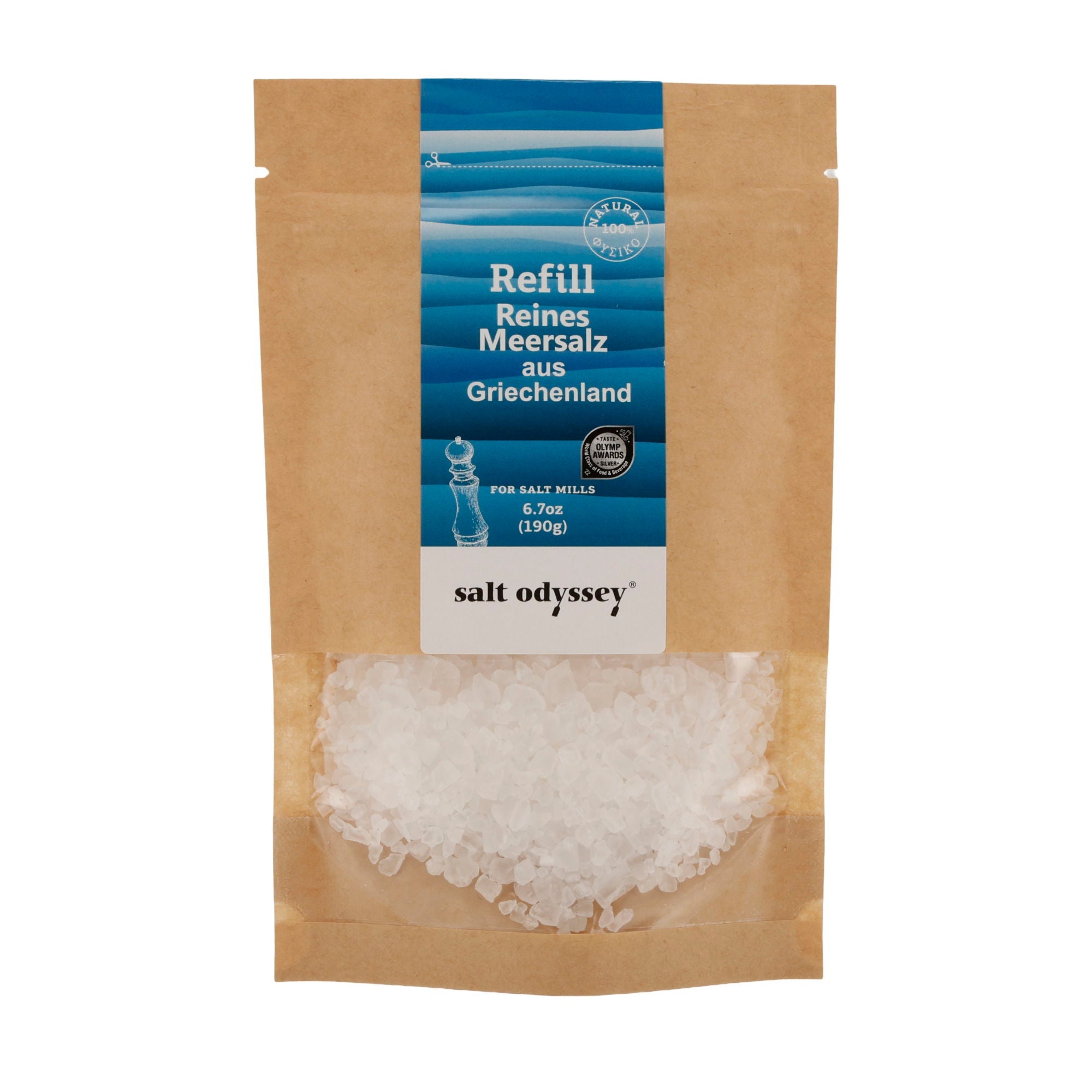 Salz Salt Odyssey | Reines grobes Meersalz Nachfüllpackung | 100 % Natur | 190 g Odyssey